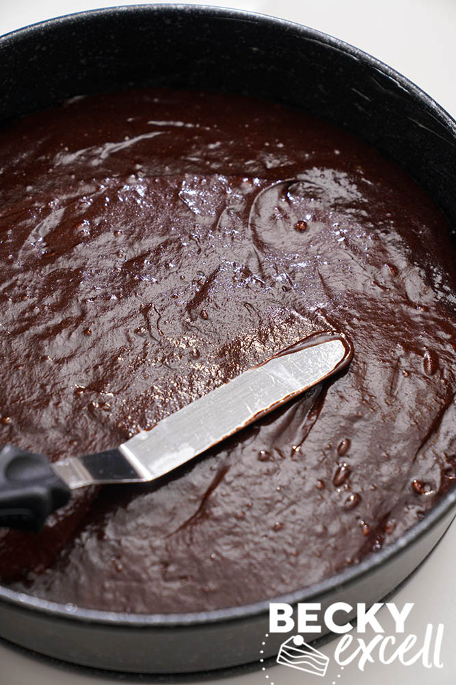 The cake batter, ready to bake