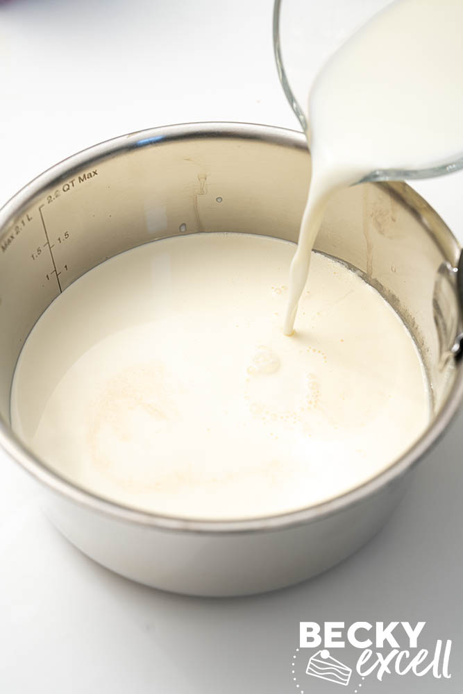 Assembling the milk, cream and vanilla in a small saucepan ready for the hob