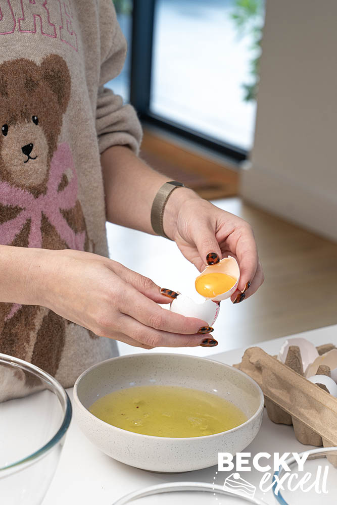 Separating the egg yolks for use in the set custard