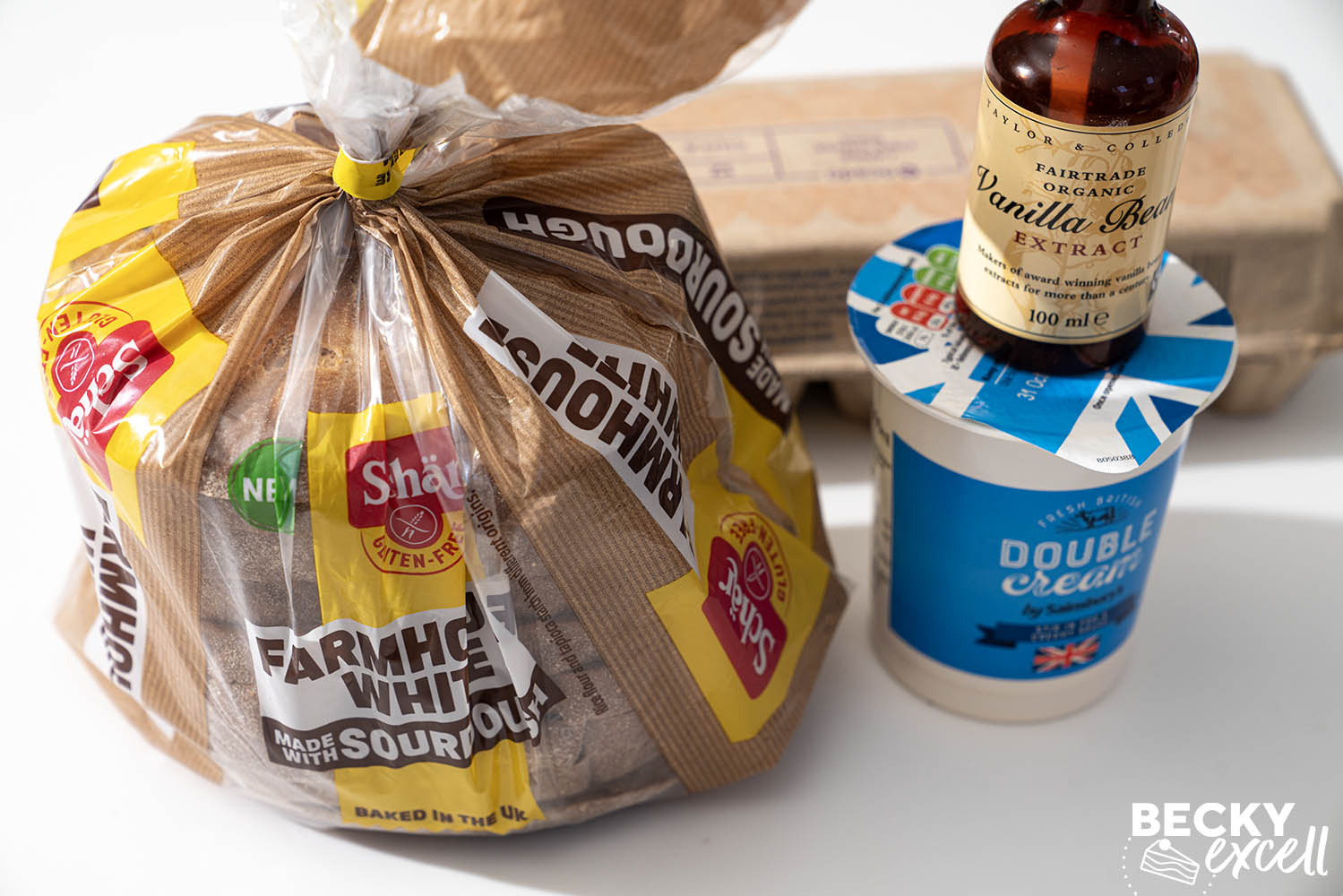 Ingredients for gluten-free bread and butter pudding