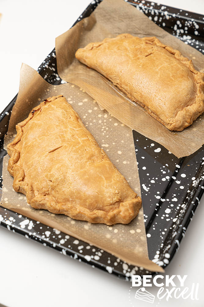 Gluten-free Cornish pasties just removed from the oven.