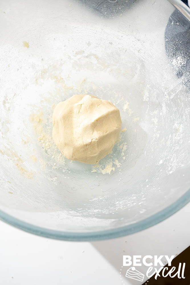 the finished biscuit dough ball just after combining all ingredients, ready to roll
