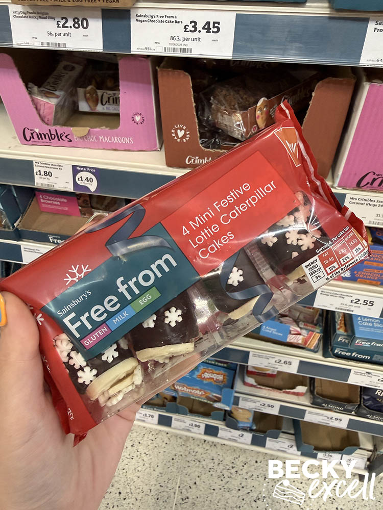 Sainsbury’s Free From 4 Mini Festive Lottie Caterpillar Cakes